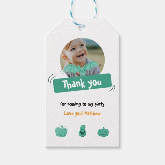 Groen & wit Halloween verjaardagsfeestje bedankt Cadeaulabel (Voorkant)