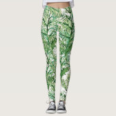 Groen Wit Hand-geschilderd boompatroon Leggings (Voorkant)