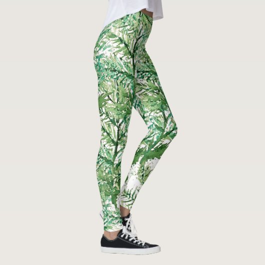Groen Wit Hand-geschilderd boompatroon Leggings (Rechts)