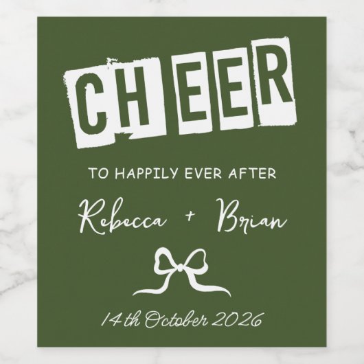 Groen & Wit Hand Getrokken Bow Schets Trouwen Wijn Etiket (Enkel label)