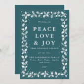 Groen+Wit Handgedrukte Hulstblaadjesrand Plat Kers Feestdagenkaart (Voorkant / Achterkant)