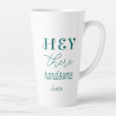 Groen Wit Handsome Quote Script Mannen Latte Mok (Rechts)