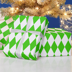 Groen Wit Harlequin Diamonds Checkers Design Cadeaupapier