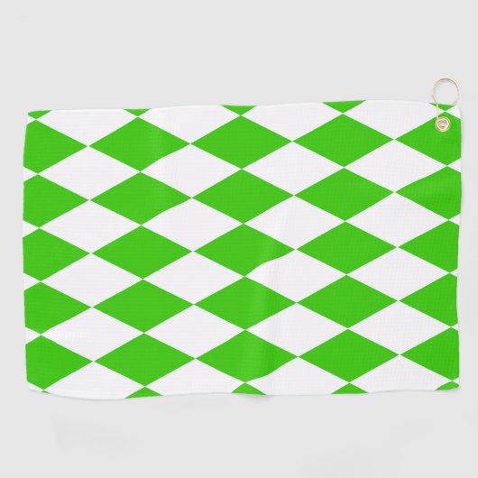 Groen Wit Harlequin Diamonds Checkers Design Golfhanddoek (Horizontaal)