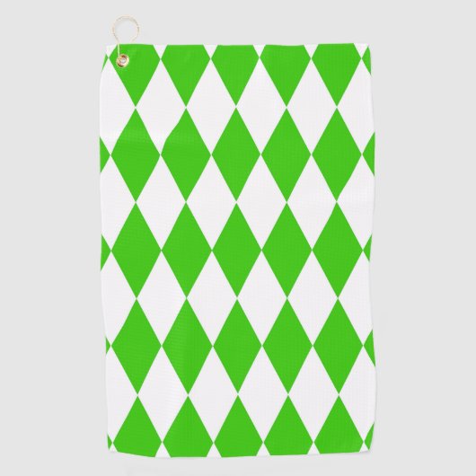 Groen Wit Harlequin Diamonds Checkers Design Golfhanddoek (Voorkant)