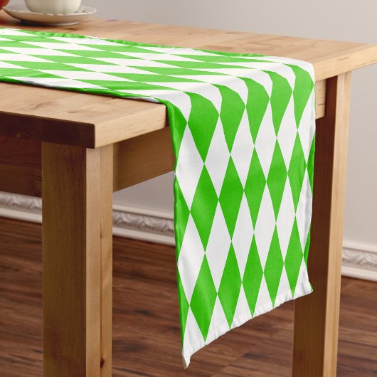 Groen Wit Harlequin Diamonds Checkers Design Korte Tafelloper