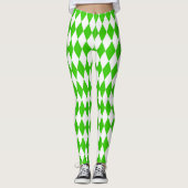 Groen Wit Harlequin Diamonds Checkers Design Leggings (Voorkant)
