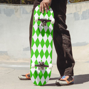 Groen Wit Harlequin Diamonds Checkers Design Persoonlijk Skateboard