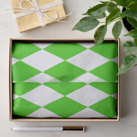 Groen Wit Harlequin Diamonds Checkers Design Tissuepapier (Geschenk)