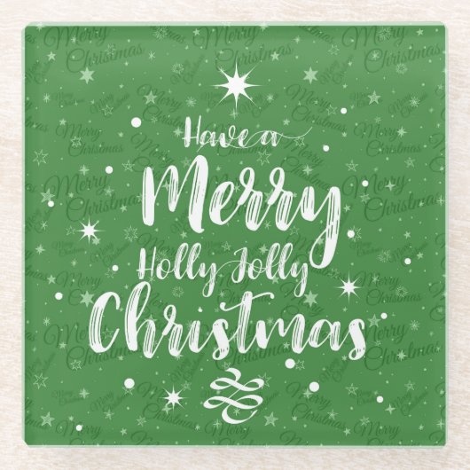 GROEN & WIT HEBBEN EEN VROLIJK KERSTMIS GEZEGDE GLAZEN ONDERZETTER (Voorkant)