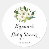 Groen Wit Herfst Bloemen Baby shower Favor Ronde Sticker (Voorkant)