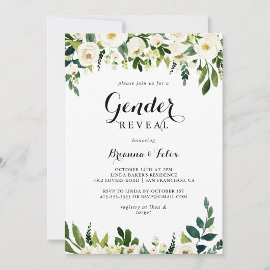 Groen Wit Herfst Bloemen Geslacht Onthullen Partij Kaart (Voorkant)