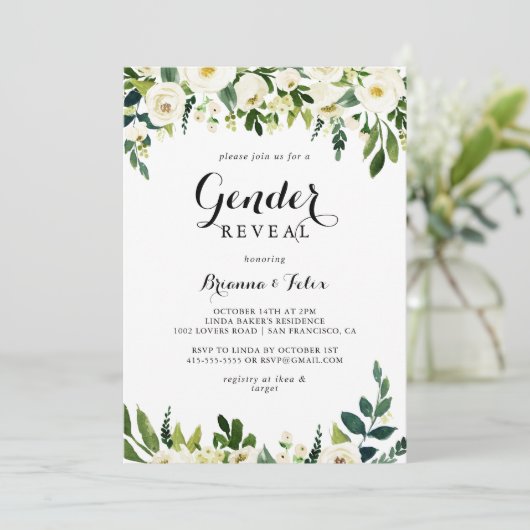 Groen Wit Herfst Bloemen Geslacht Onthullen Partij Kaart (Staand voorkant)