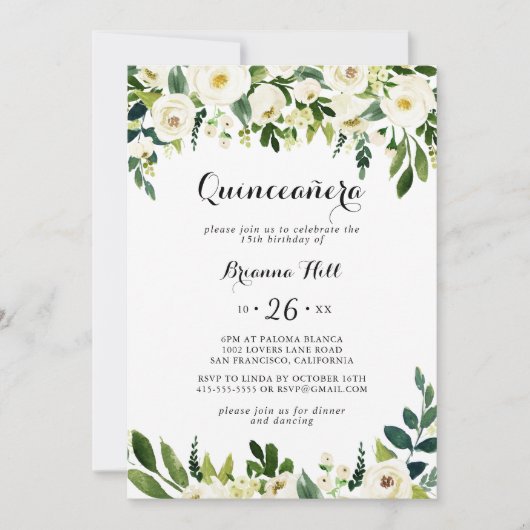 groen wit herfst bloemen quinceañera kaart (Voorkant)