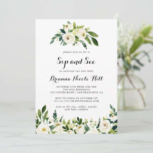 Groen Wit Herfst Bloemen Sip en See Kaart (Staand voorkant)