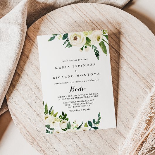 Groen Wit Herfst Bloemen Spaans Bruiloft Kaart