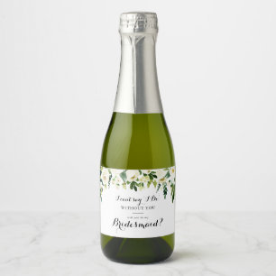 groen wit herfst bloemenbruidsmeisje voorstel sparkling wijnetiket