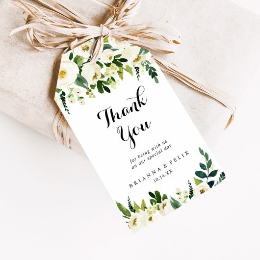 groen wit herfst bloemenbruiloft dank u cadeaulabel