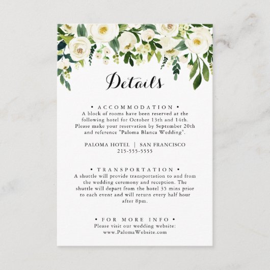 groen wit herfst bloemenbruiloft details informatiekaartje (Voorkant)