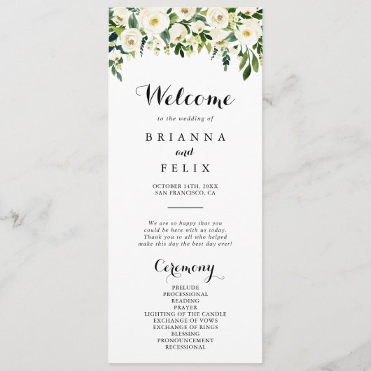 groen wit herfst bloemenbruiloft programma programmakaart (Voorkant)