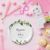 groen wit herfst bloemenbruiloft taart papieren bordje (Feest)