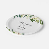 groen wit herfst bloemenbruiloft taart papieren bordje (Gekanteld)