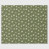 Groen wit hert pinetree slee patroon Kerstmis Cadeaupapier (Vlak)