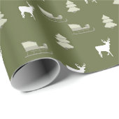 Groen wit hert pinetree slee patroon Kerstmis Cadeaupapier (Rol Hoek)