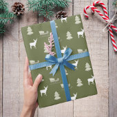 Groen wit hert pinetree slee patroon Kerstmis Cadeaupapier