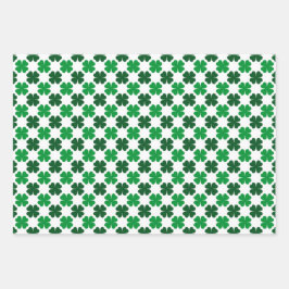 GROEN & WIT IERS CELTISCHE KLAVERTJES & PATRONEN INPAKPAPIER VEL