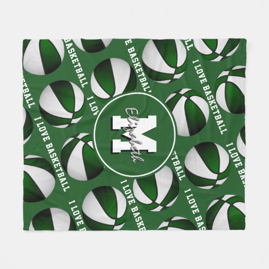 groen wit Ik hou van basketbalteamkleuren Fleece B (Voorkant (Horizontaal))