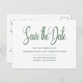 Groen & Wit Kalligrafie Bruiloft Save the Date Uitnodiging Briefkaart (Voorkant / Achterkant)
