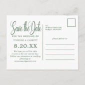 Groen & Wit Kalligrafie Bruiloft Save the Date Uitnodiging Briefkaart (Achterkant)
