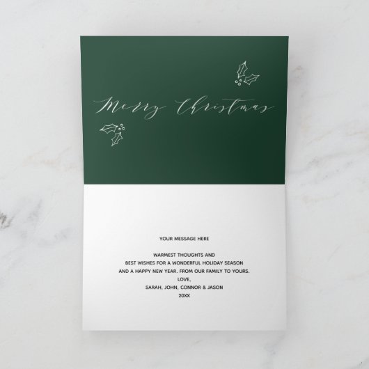 Groen Wit Kalligrafie Kerst Gevouwen Kaart (Binnen)