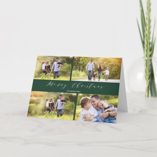 Groen Wit Kalligrafie Kerst Gevouwen Kaart (Voorkant)