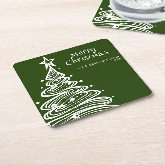 Groen Wit Kerstboom Feest Kartonnen Onderzetters (Schuin)