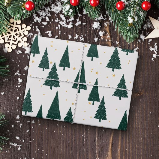 Groen wit kerstboom inpakpapier