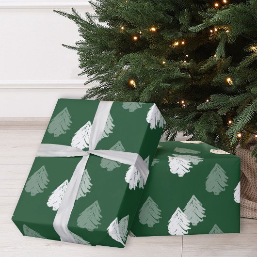 Groen wit kerstboompatroon cadeaupapier
