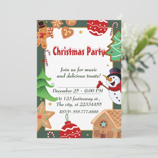  Groen & Wit Kerstfeest Kaart (Staand voorkant)