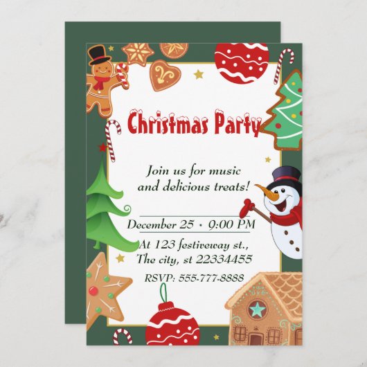 Groen & Wit Kerstfeest Kaart (Voorkant / Achterkant)