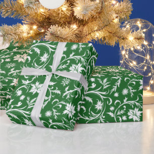 Groen wit kersttegelpatroon cadeaupapier