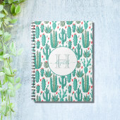 Groen wit knap patroon met witte cactus notitieboek