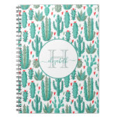Groen wit knap patroon met witte cactus notitieboek (Voorkant)