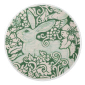Groen Wit Konijn Bloemen Folk Lade Trekknop Keramische Knop (Voorkant)