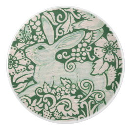 Groen Wit Konijn Bloemen Folk Lade Trekknop Keramische Knop