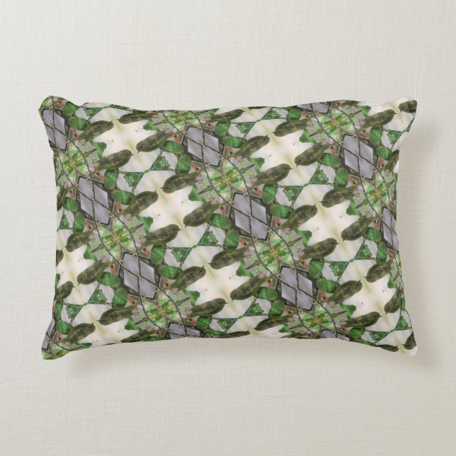 Groen / wit kussen met een achtertuin Bird Pic (Voorkant)