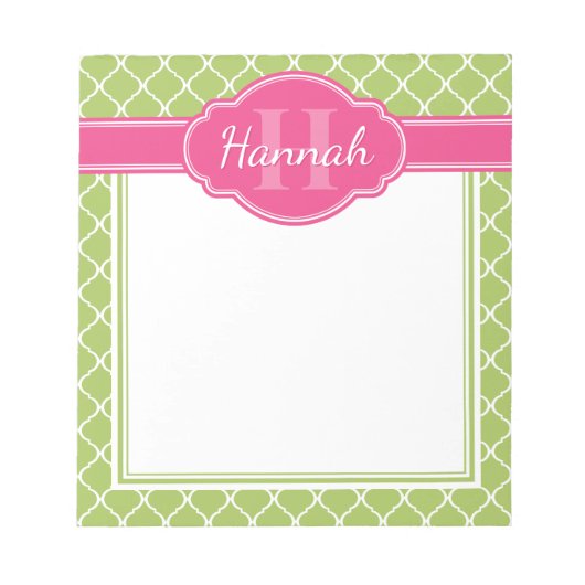 Groen wit Latijns roze monogram Notitieblok (Voorkant)