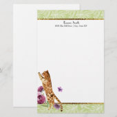 Groen wit leder Oranje kattepaardebloemen Briefpapier (Voorkant / Achterkant)