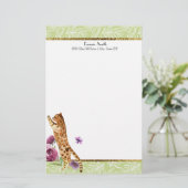 Groen wit leder Oranje kattepaardebloemen Briefpapier (Staand voorkant)