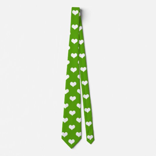 Groen Wit Liefde Hart Patroon Ontwerp Stropdas (Voorkant)